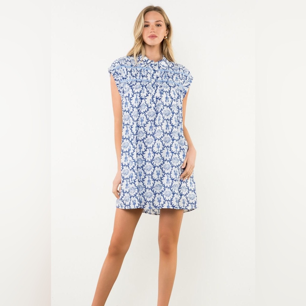 THML Blue and White Nautical Print Mini Dress size Small